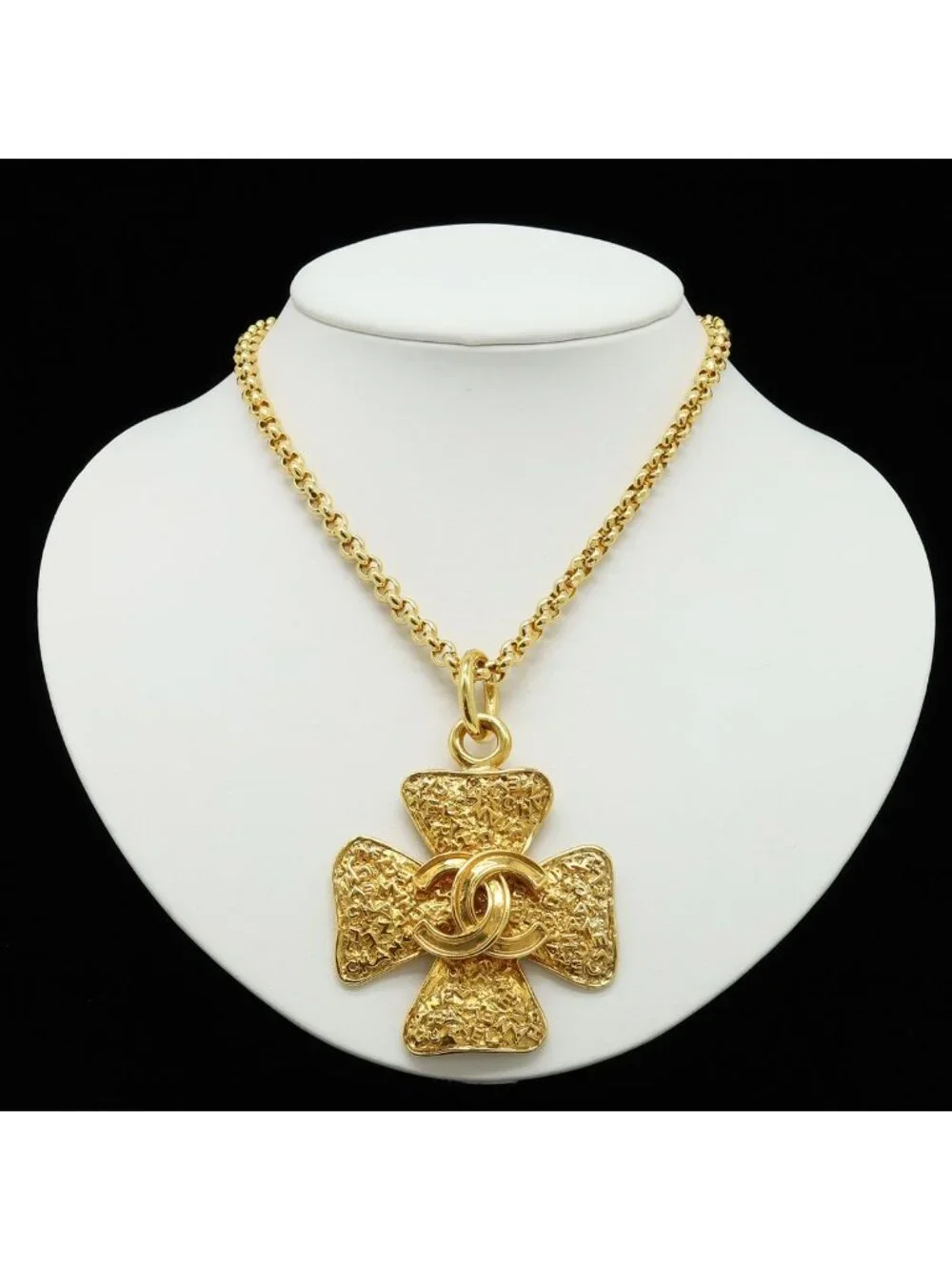 Chanel 95A Clover CC Logo Large Chain Pendant 2-Way Belt Gold Plated Necklace